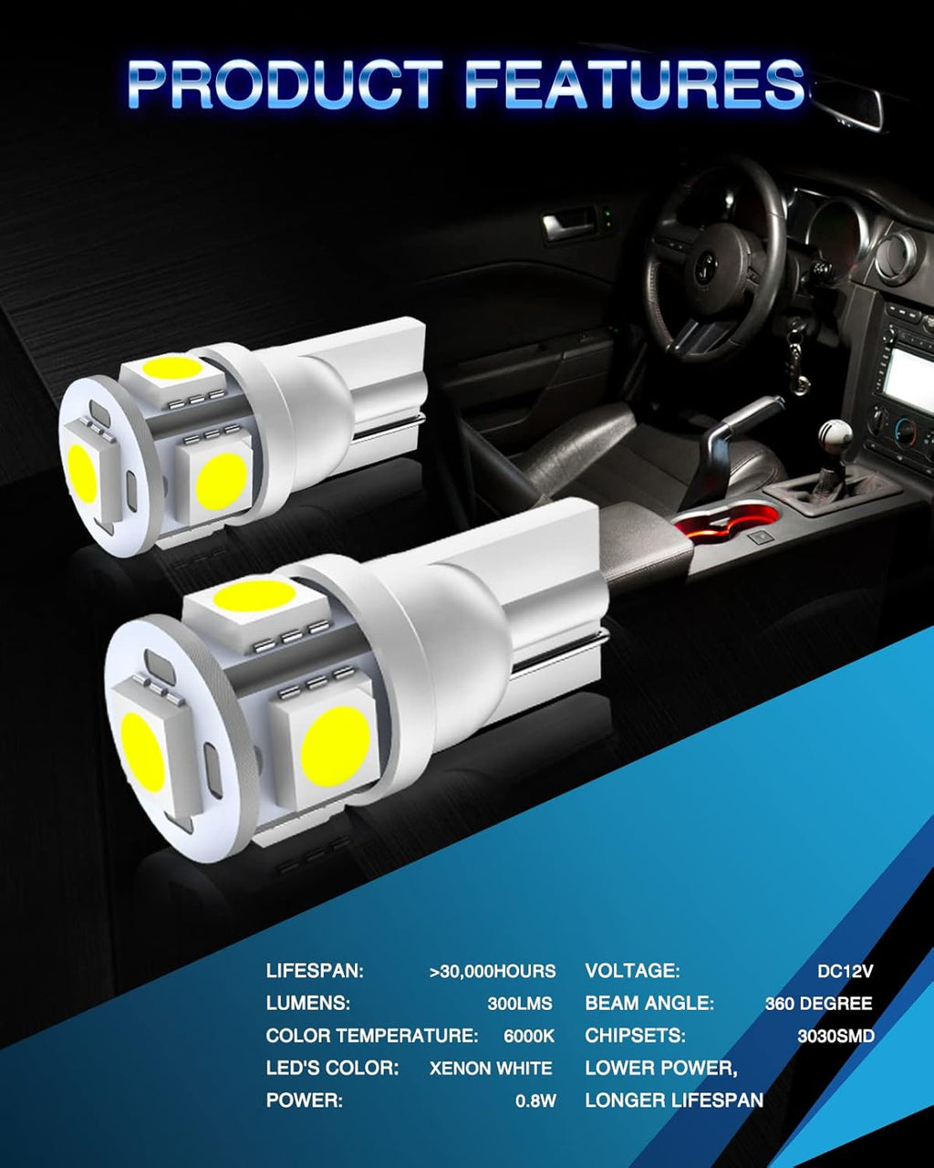 194 LED Bulbs White 12V Pack of 2 Q805631