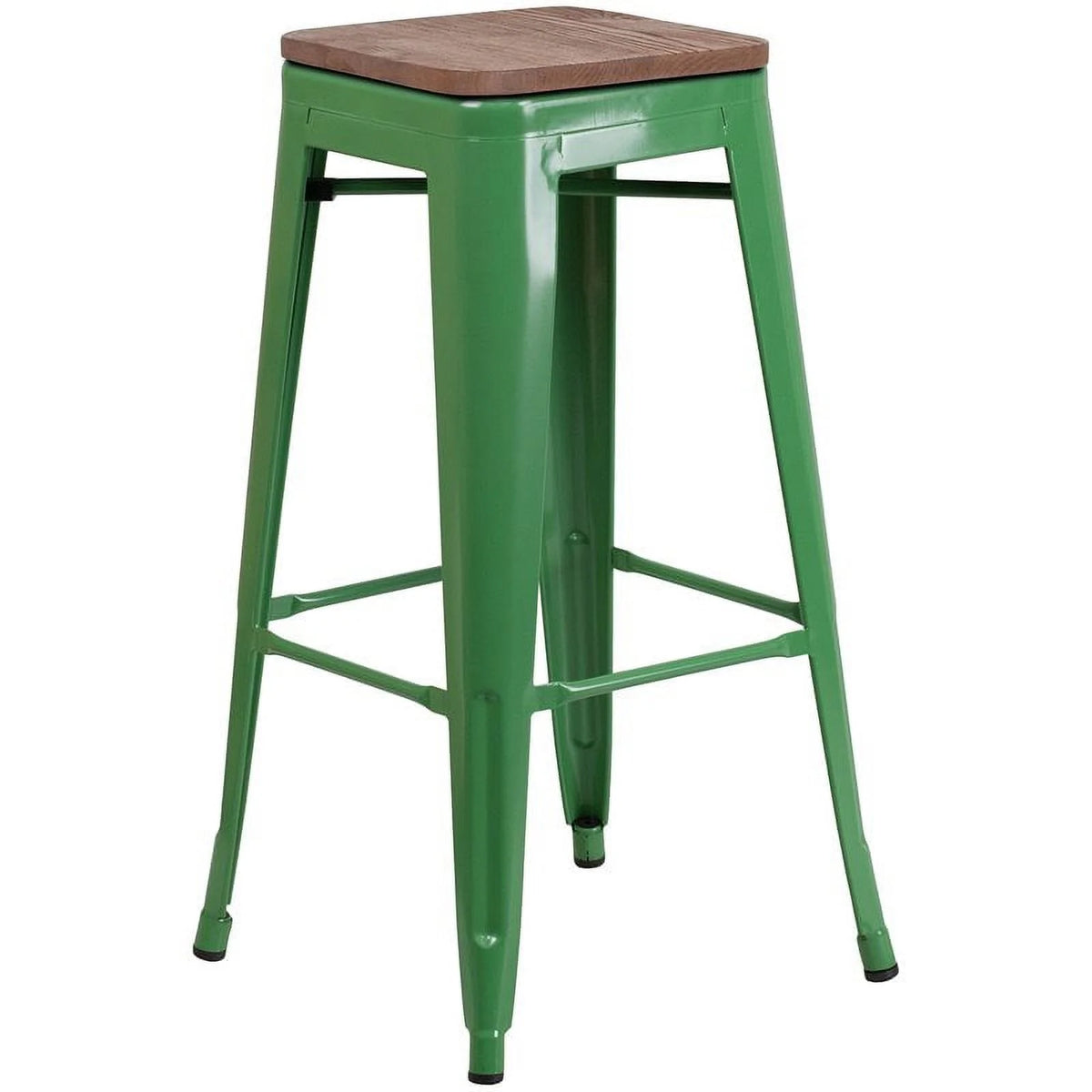 Green Wood Grain Metal Bar Stool Set of 2 C897752