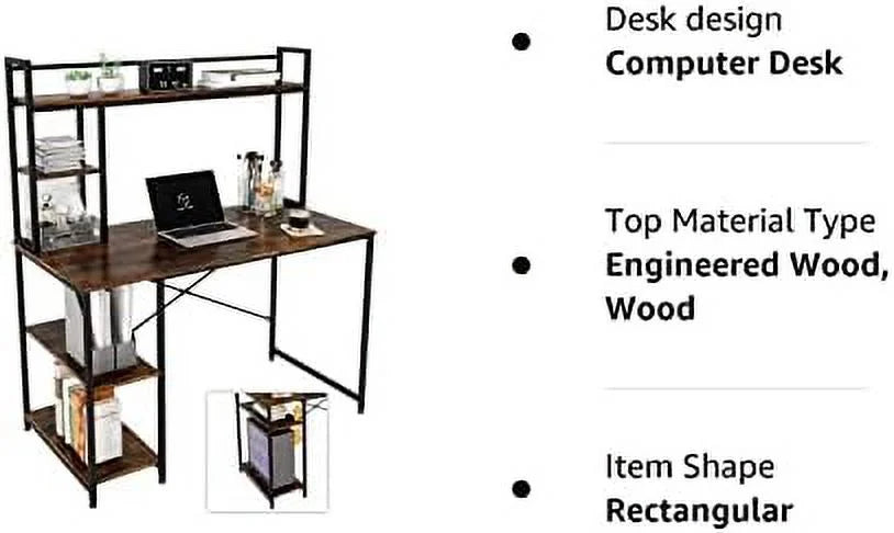 Computer Desk with Hutch and Shelves 47 Inch Adjustable S64362