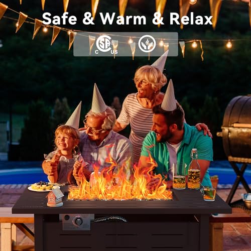 41" Propane Fire Pit Table 50,000 BTU with Removable Lid & Waterproof Cover Black I471383