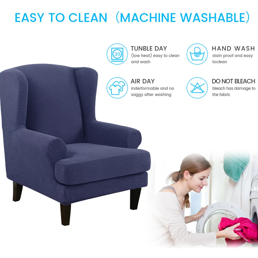 2 Piece Stretch Wingback Chair Slipcovers O787
