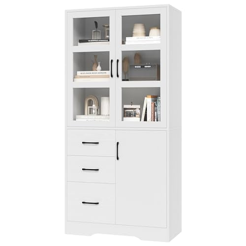 Black Tall Bookshelves with Glass Doors and 3 Drawers P848