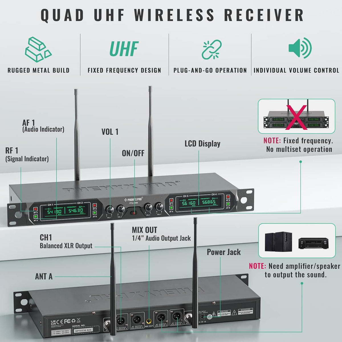4-Channel UHF Wireless Handheld Dynamic Microphone System Y283699