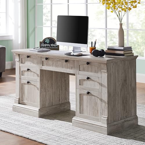 60" White Wood Executive Desk with Drawers G76069