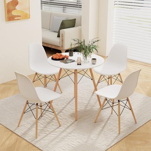 Round Dining Table and Chairs Set of 4 with Wood Legs N297482