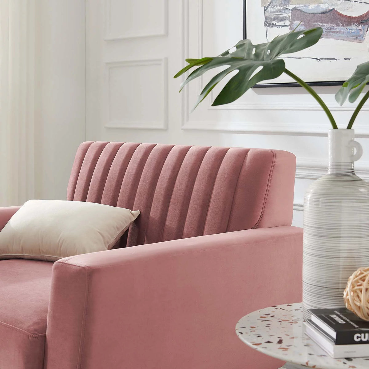Dusty Rose Channel Tufted Performance Velvet Armchair Y760