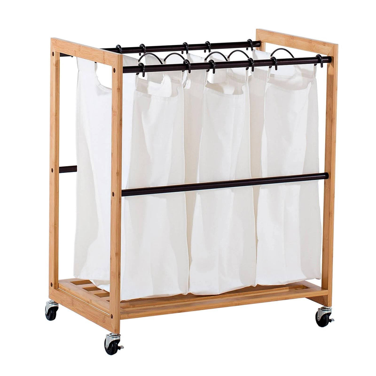 Bamboo Laundry Cart with 3 Bags Q237731