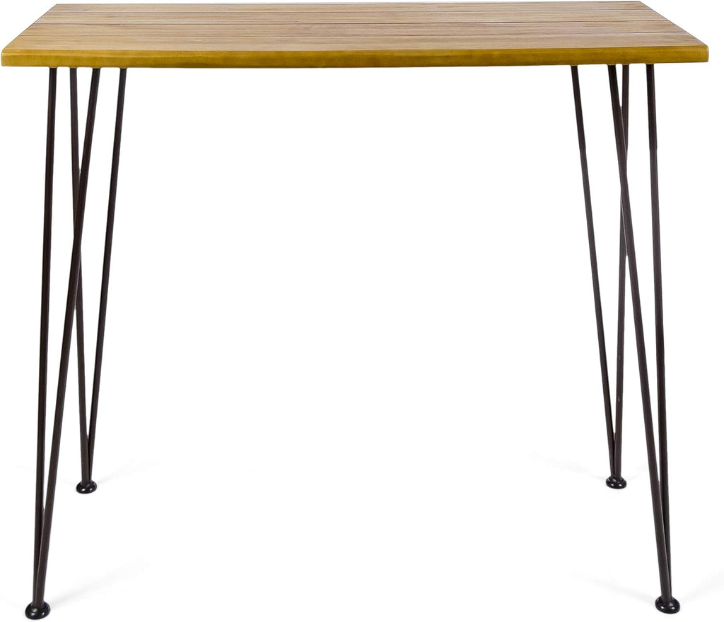 Teak Finish Acacia Wood Bar Table with Iron Frame F32824