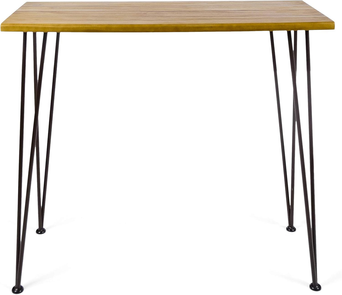 Teak Finish Acacia Wood Bar Table with Iron Frame F32824
