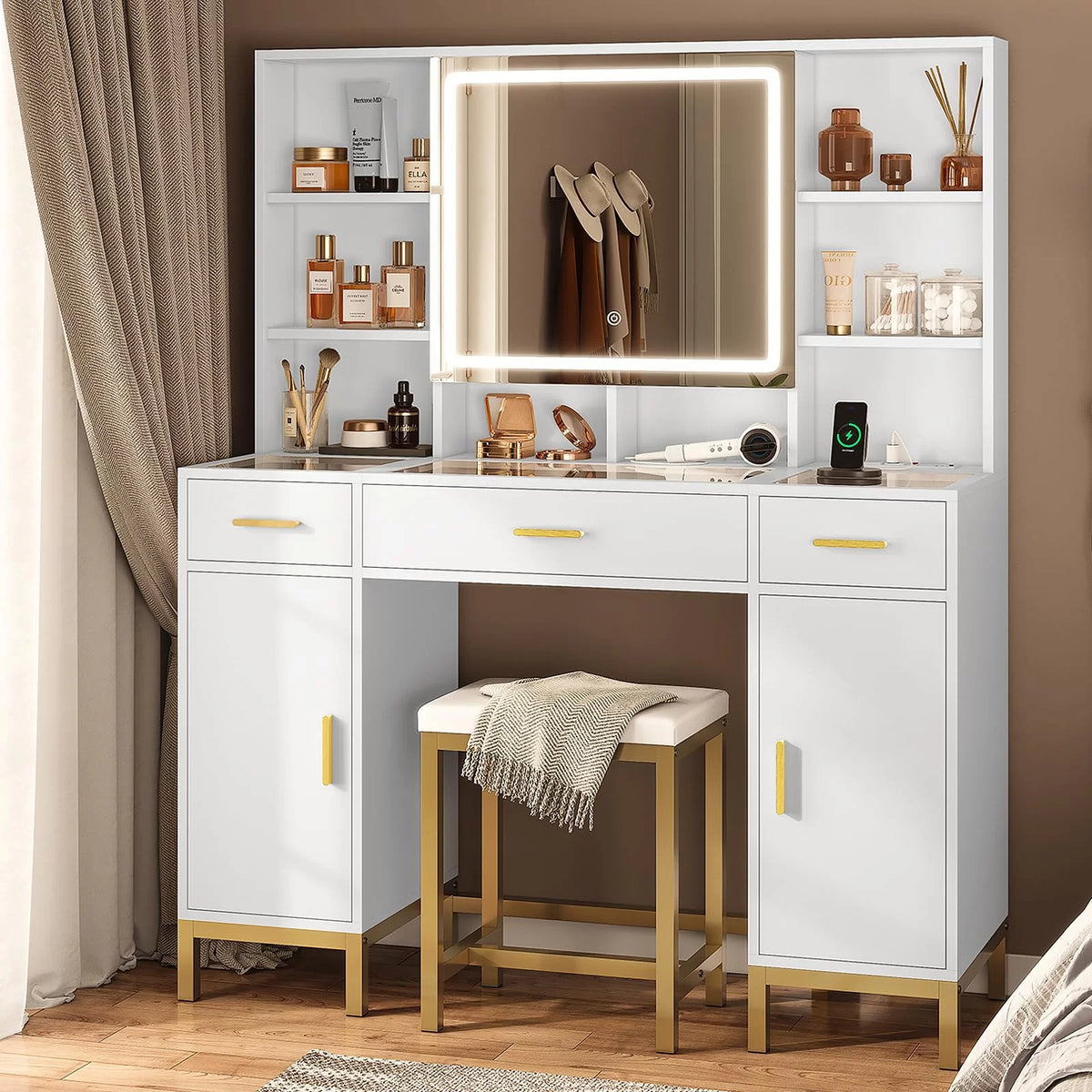 White Makeup Vanity Set with Lights and Mirror Y6111
