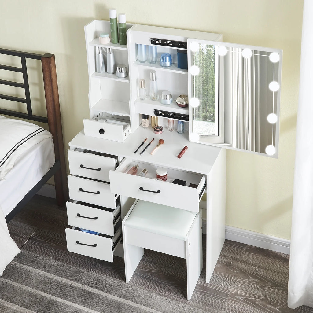 White Vanity Set with Mirror & Lights T632