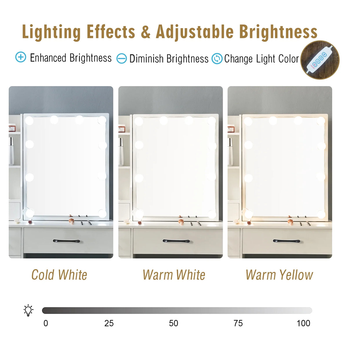 White Vanity Set with Mirror & Lights T632