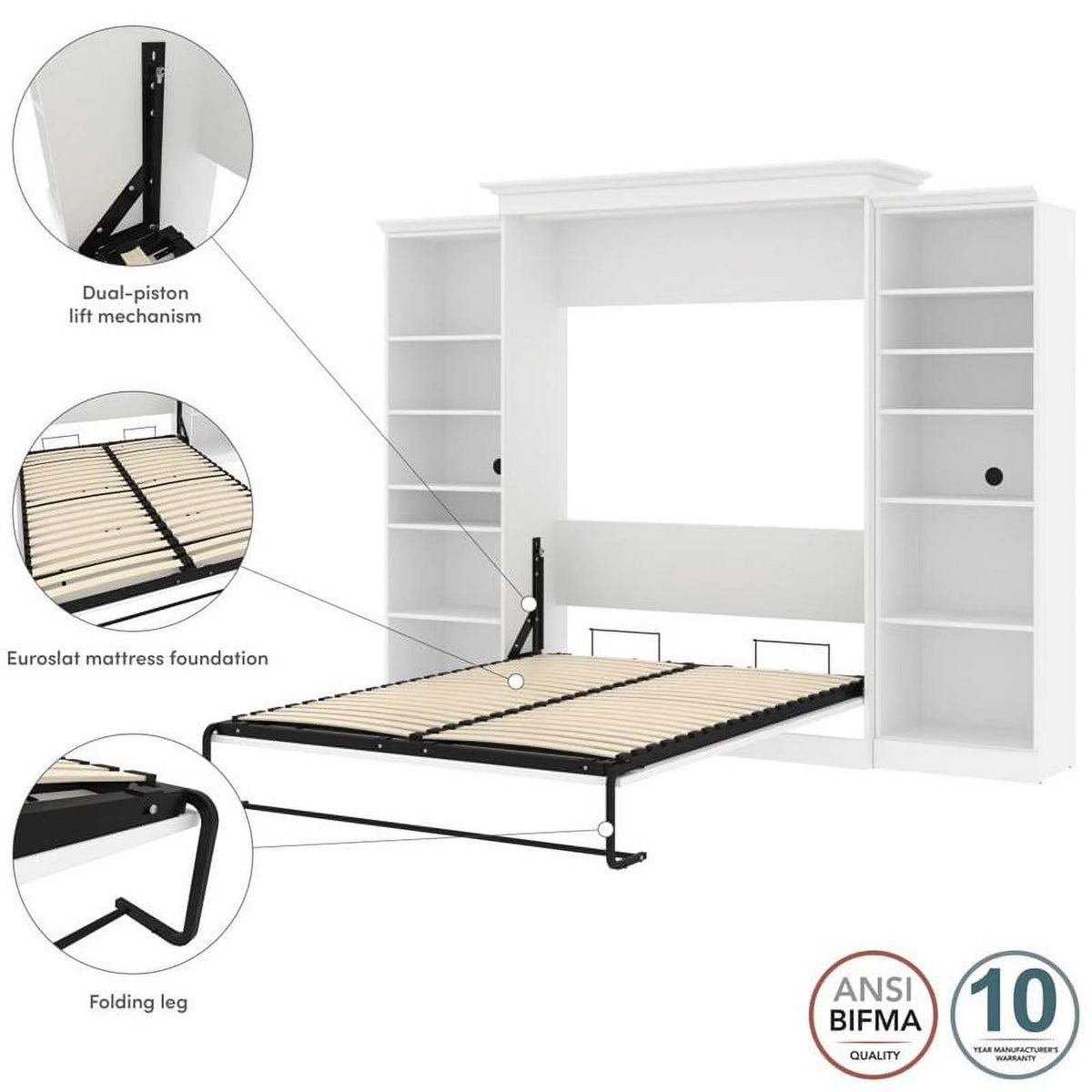 Queen Wall Bed with Storage in White Q62920
