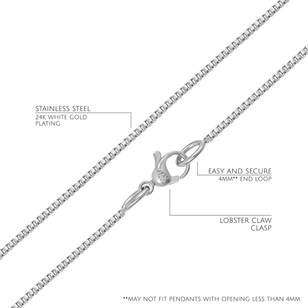White Gold Over Stainless Steel Box Chain Necklace M610