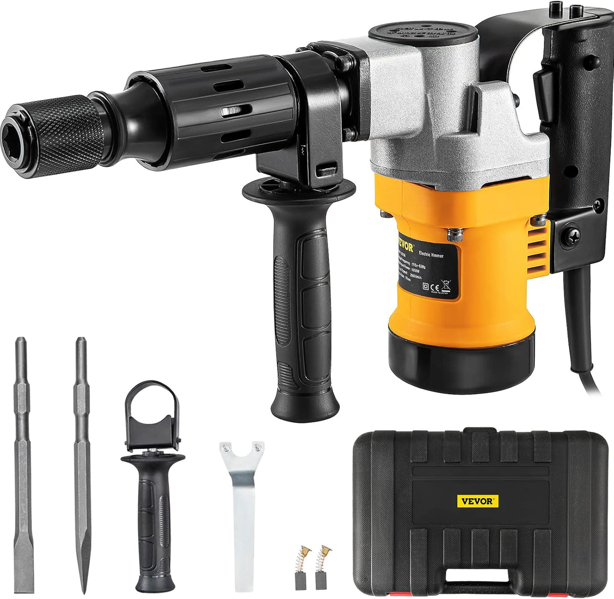 0.67" 9.5 Amp Corded Concrete Breaker, 1050W Jack Hammer with Flat and Point Chisel Bits & Case, Pack of 2 I1915