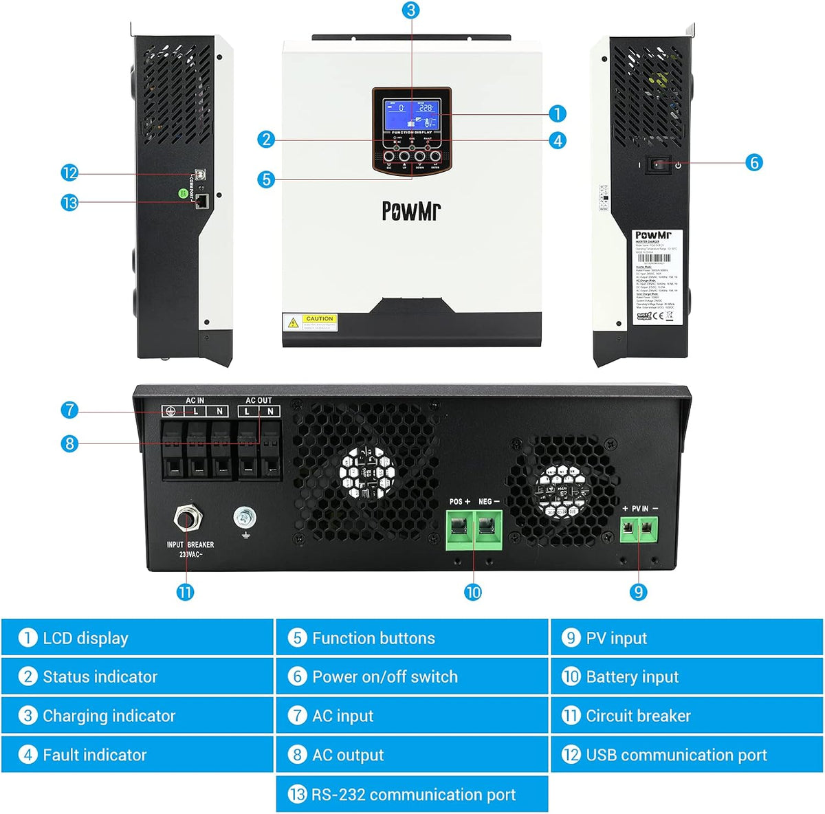 3000W Hybrid Inverter Single Phase 24V DC to 230V AC Pure Sine Wave X6495