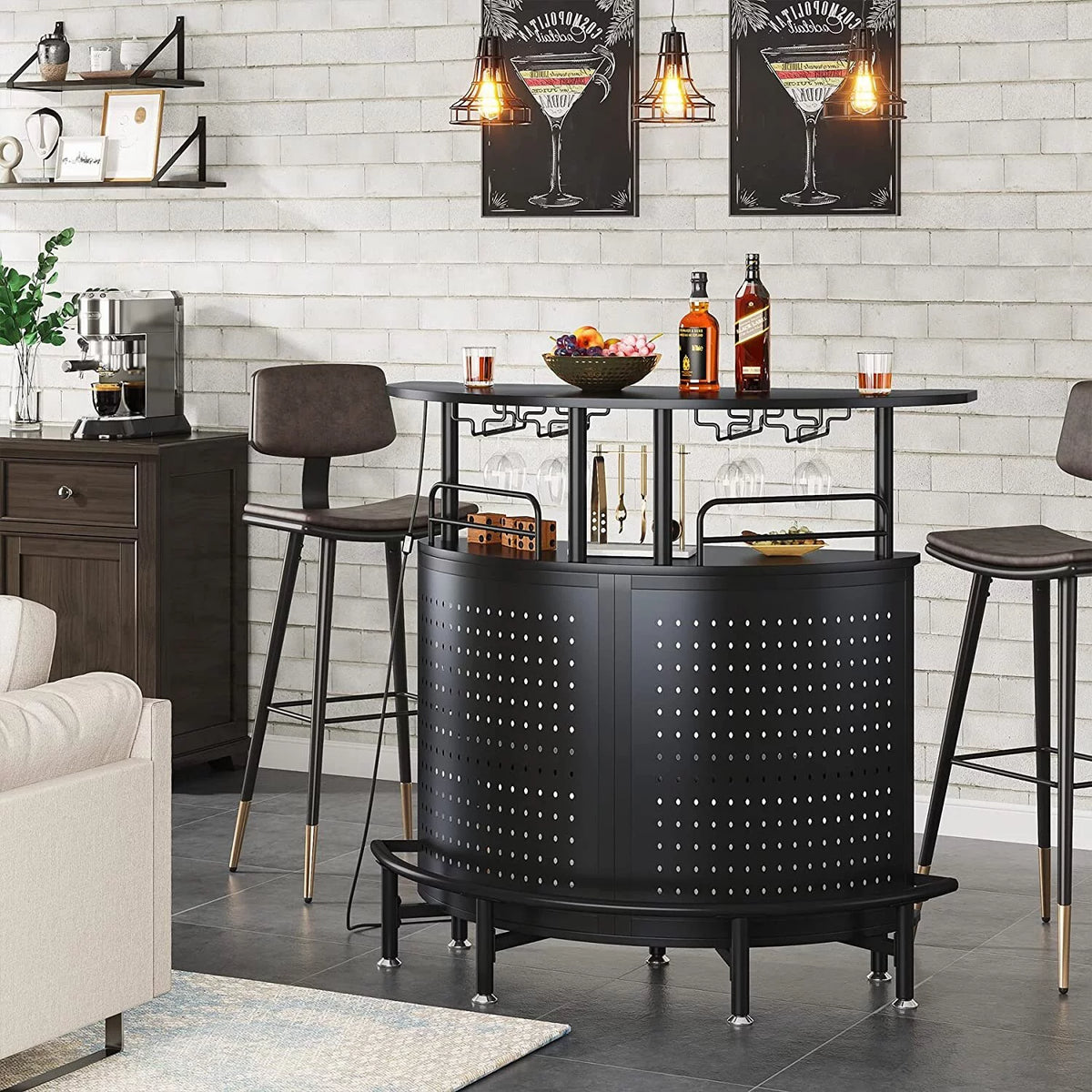 3-Tier Liquor Bar Table with Glasses Holder D940968