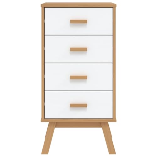 White and Brown Solid Wood Bedside Cabinet with Drawers R7147