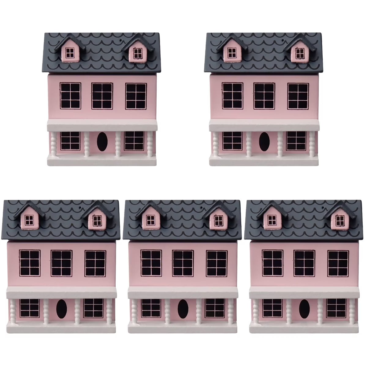 5pcs Wood Miniature House Ornament O24704
