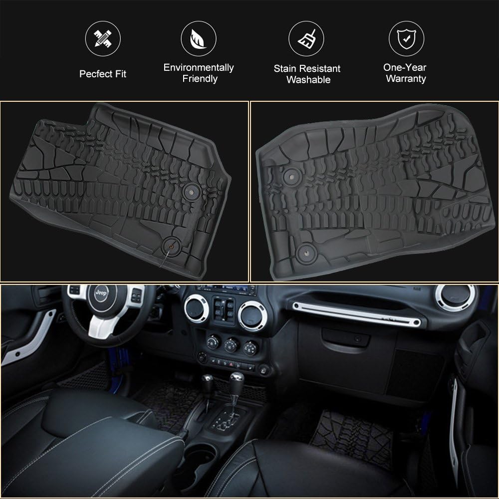 Black Front Row TPE Floor Mat Set for 2014-2018 Jeep Wrangler JK JKU D4356