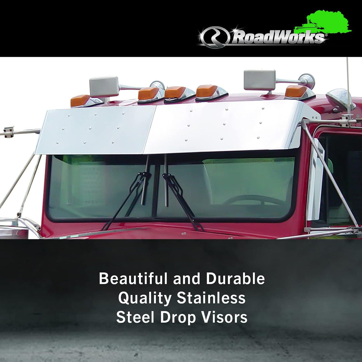 Stainless Steel 12” Drop Visor for Kenworth W900 Style Cab D853