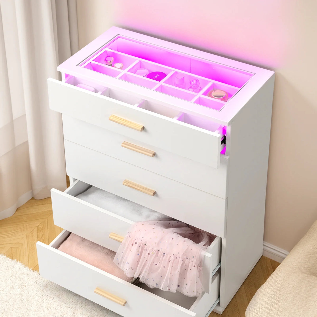 White 5 Drawer Dresser with LED Lights M55796