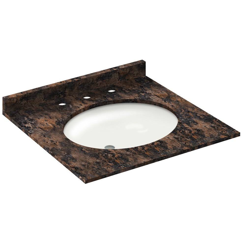 Baltic Brown Granite Vanity Top 25 in x 22 in with Backsplash 8 in Spread J433983