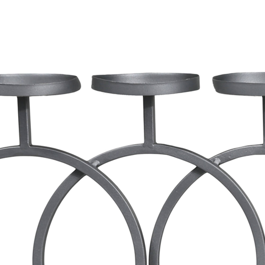 Gray and Brown Wood and Metal Candle Holder with Interlocking 5 Rings A5194