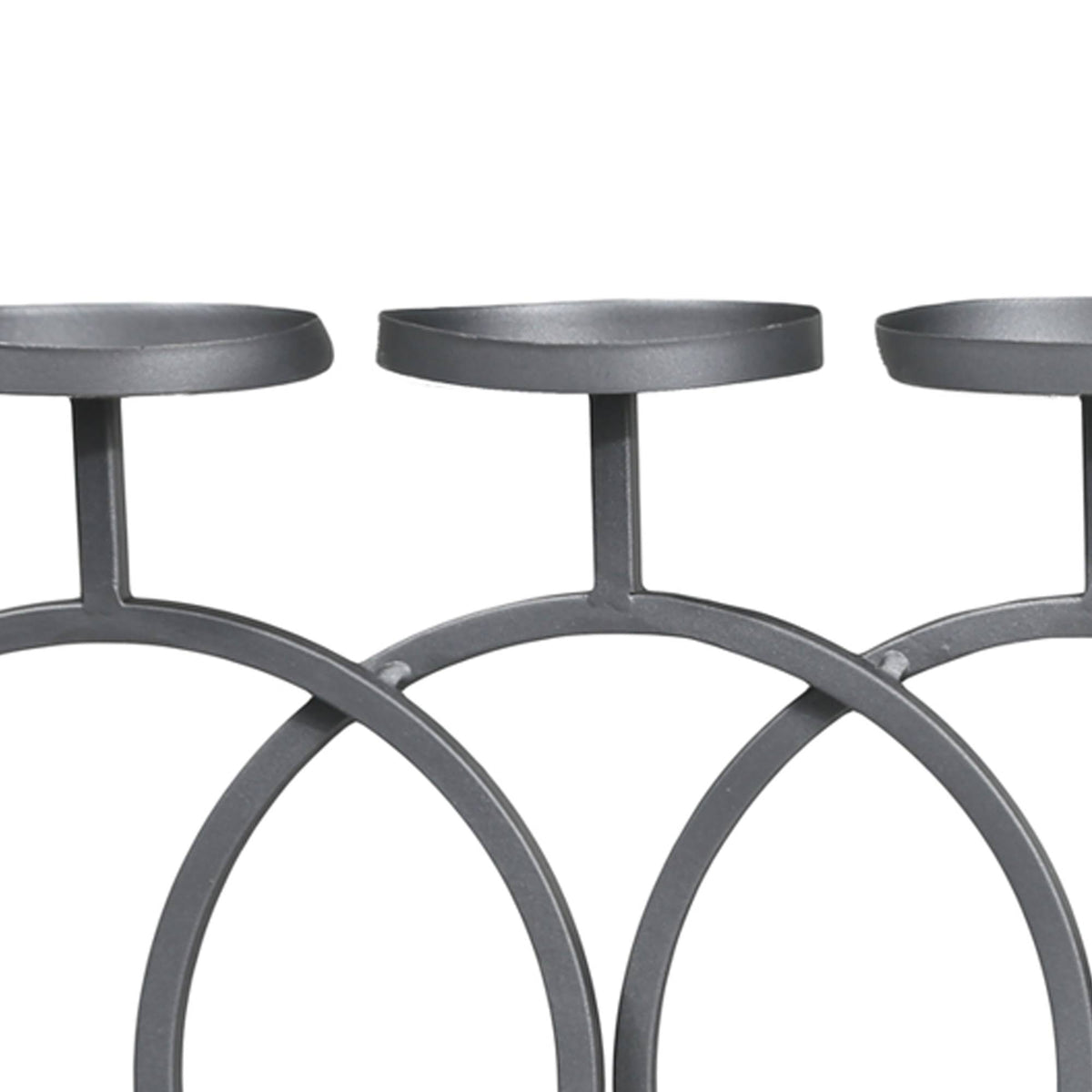 Gray and Brown Wood and Metal Candle Holder with Interlocking 5 Rings A5194