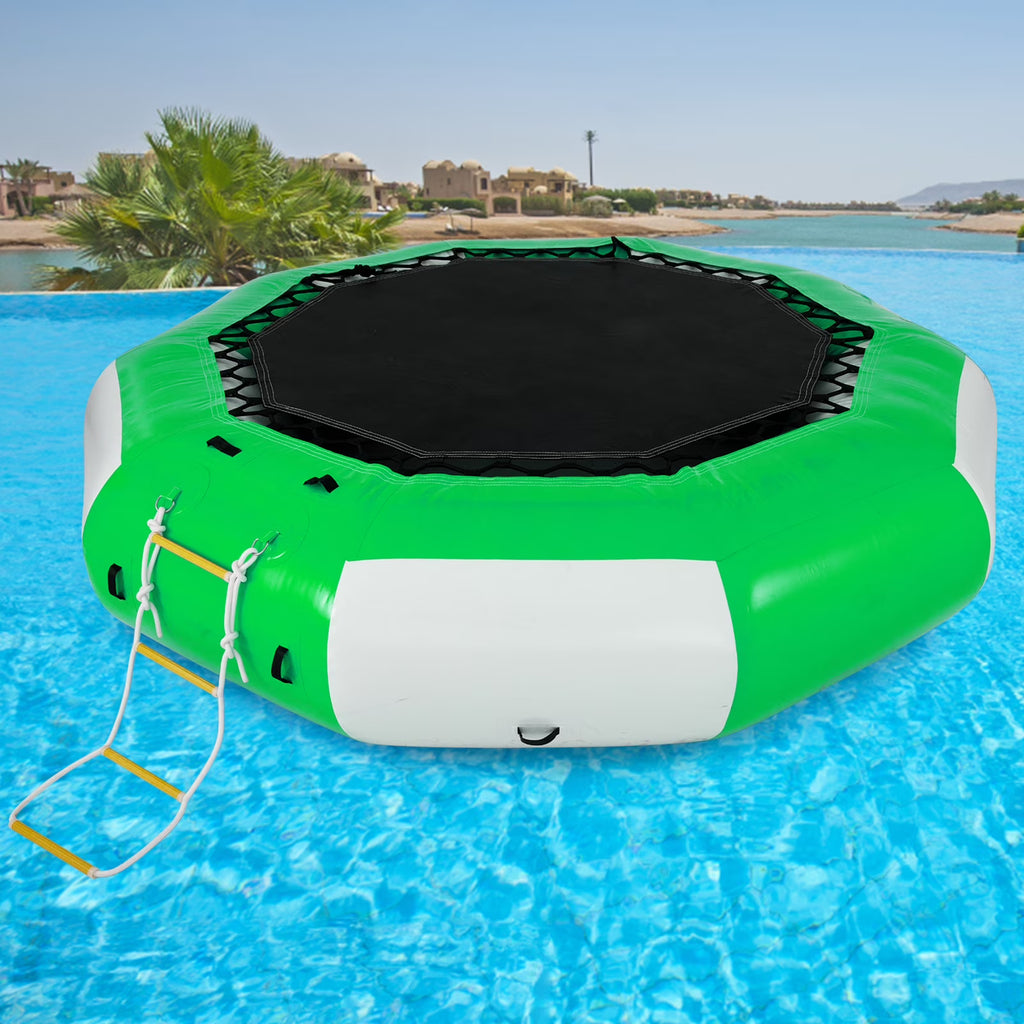 13ft Inflatable Water Bouncer, Green Water Trampoline Swim Platform X372
