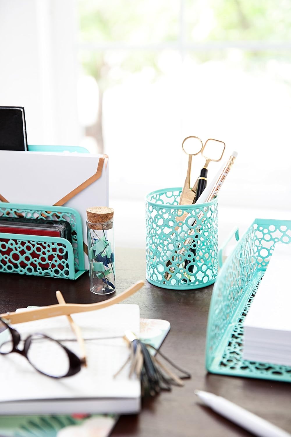 Mint Green 5 Piece Desk Organizer Set Y38471
