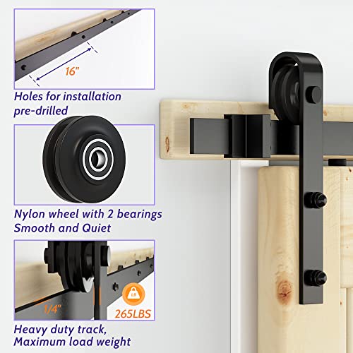 6FT Sliding Barn Door Hardware Kit Black F476
