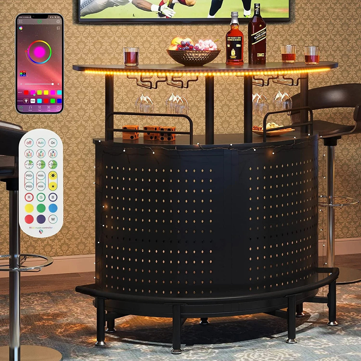 3-Tier Liquor Bar Table with Glasses Holder D940968