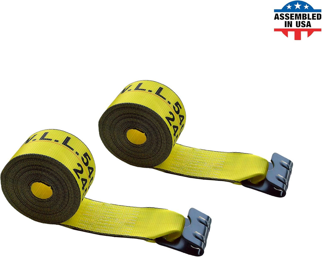 4 - Pack Yellow Heavy Duty Tie-Down Winch Strap with Flat Hooks N55276
