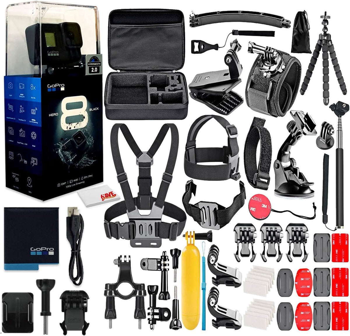 Black Waterproof 4K Action Camera with Accessory Kit N1638