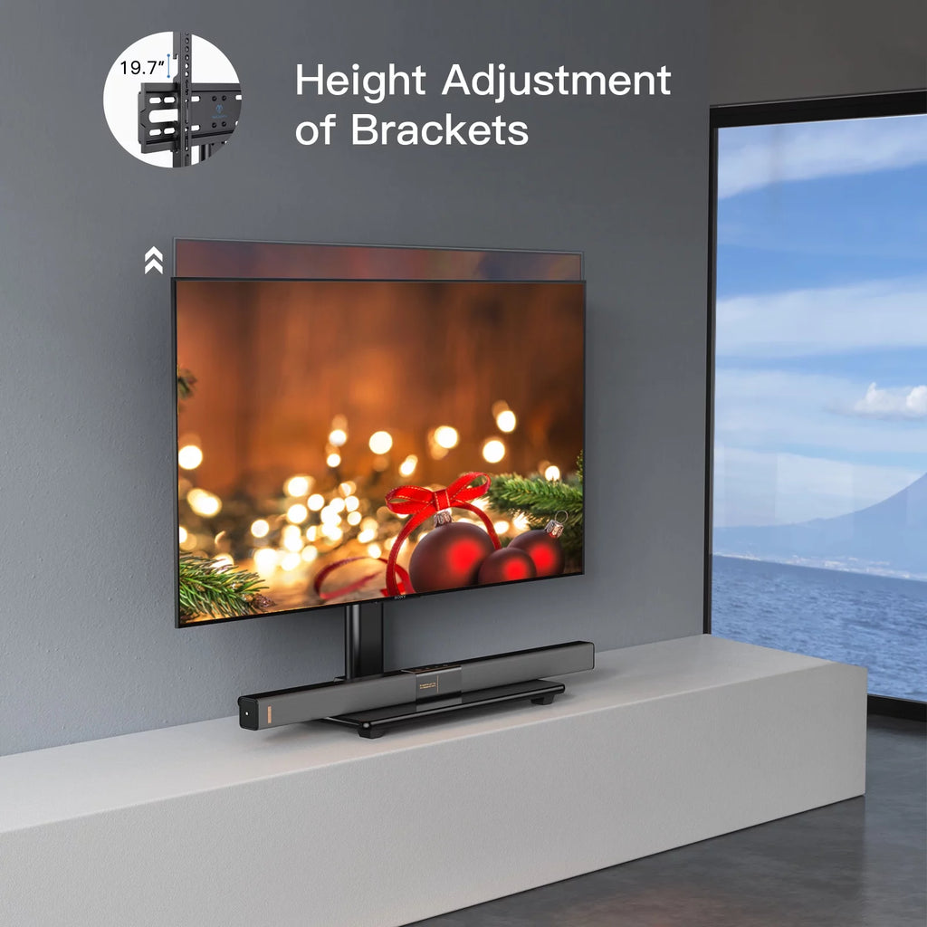 Universal TV Stand for 32-55 Inch TVs Height Adjustable Tempered Glass Base O195