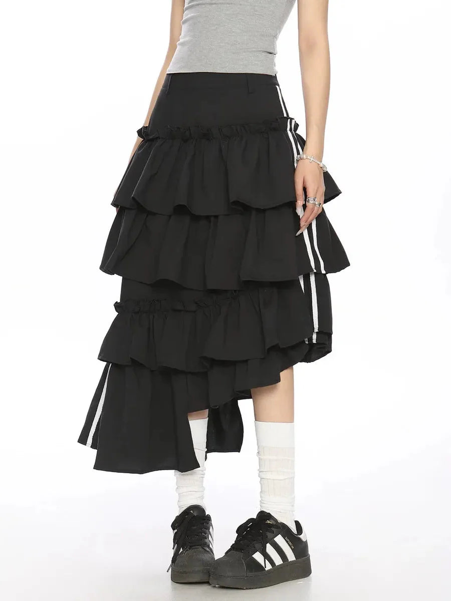 Striped Ruffle Irregular Midi Dress W980527