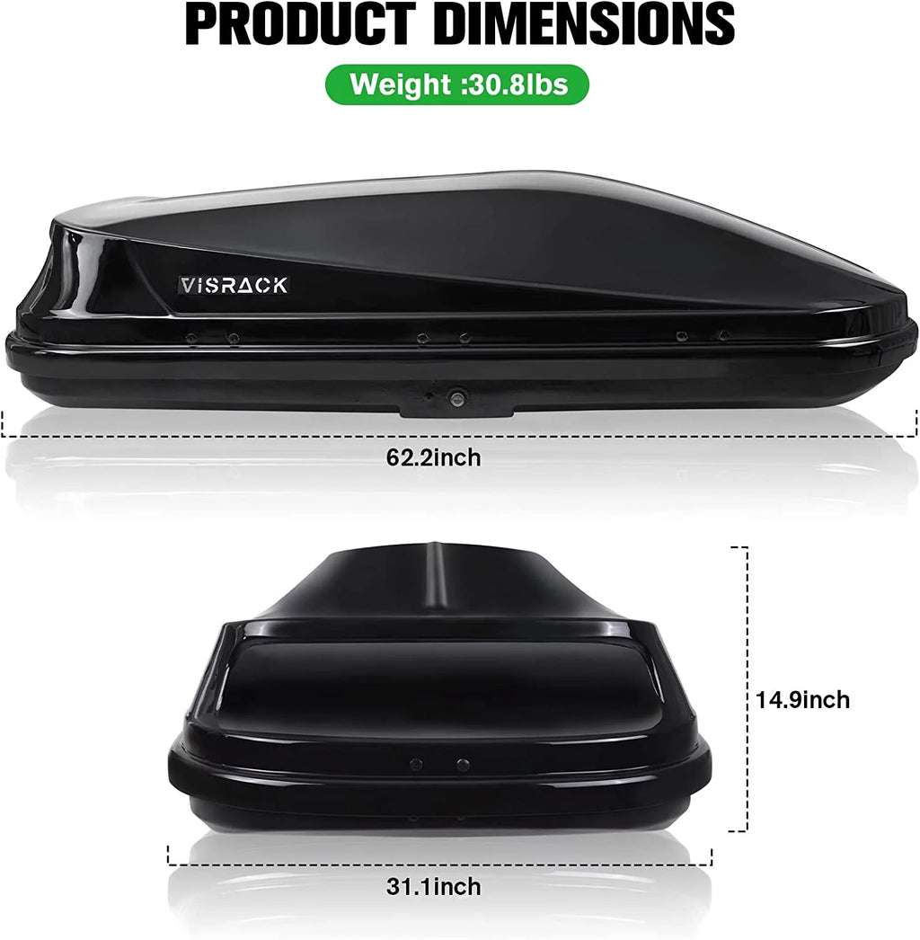 Large Hard Shell Rooftop Cargo Box, 62 x 31 x 15 Inches, 15 Cubic Feet, Black J962
