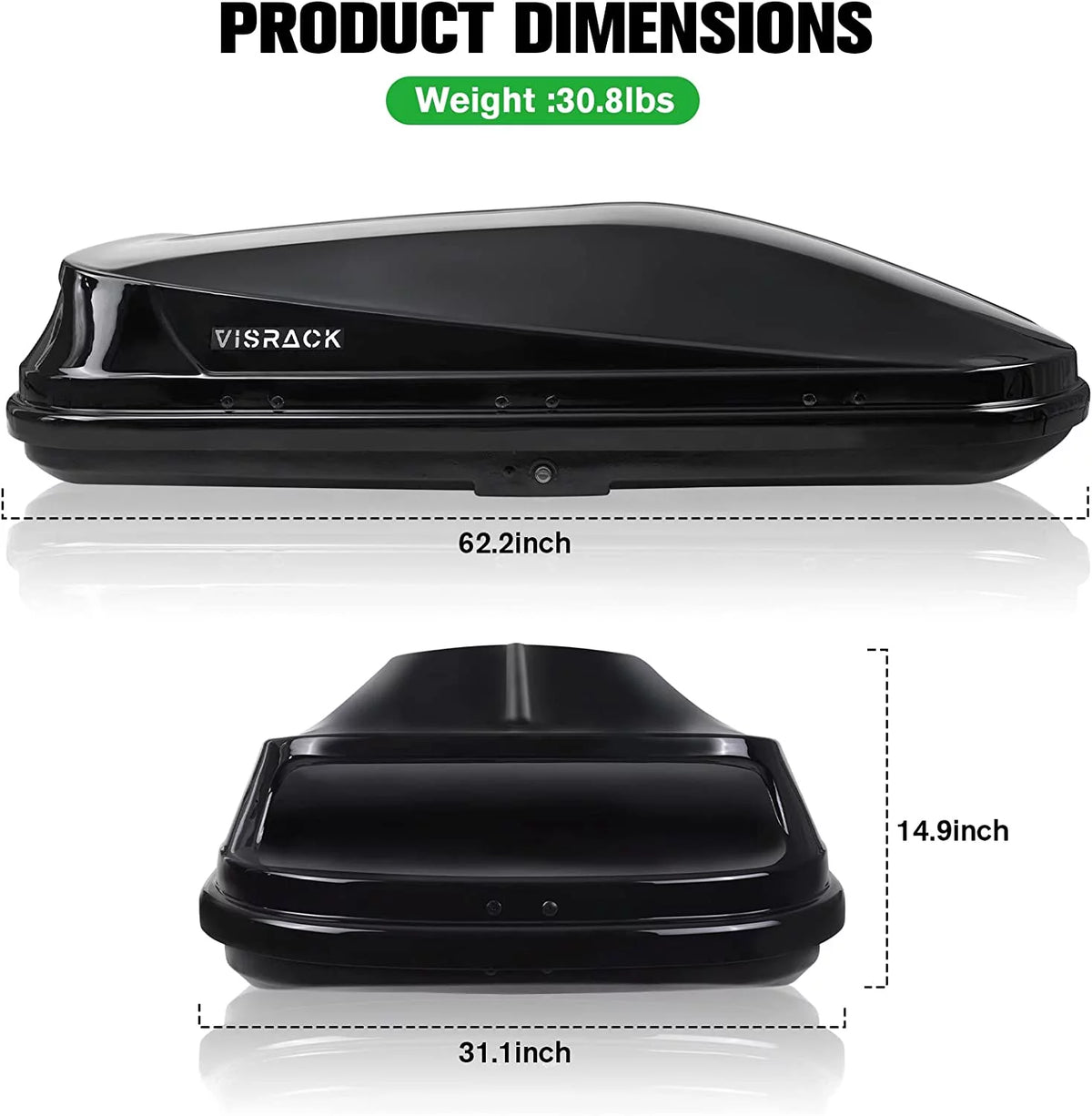 Large Hard Shell Rooftop Cargo Box, 62 x 31 x 15 Inches, 15 Cubic Feet, Black J962