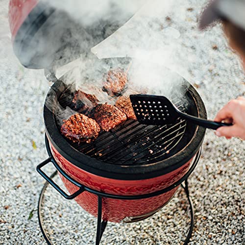 13.5-inch Portable Ceramic Charcoal Grill with Grill Stand, Stainless Steel Cooking Grate, Heat Deflectors and Ash Tool in Red U911