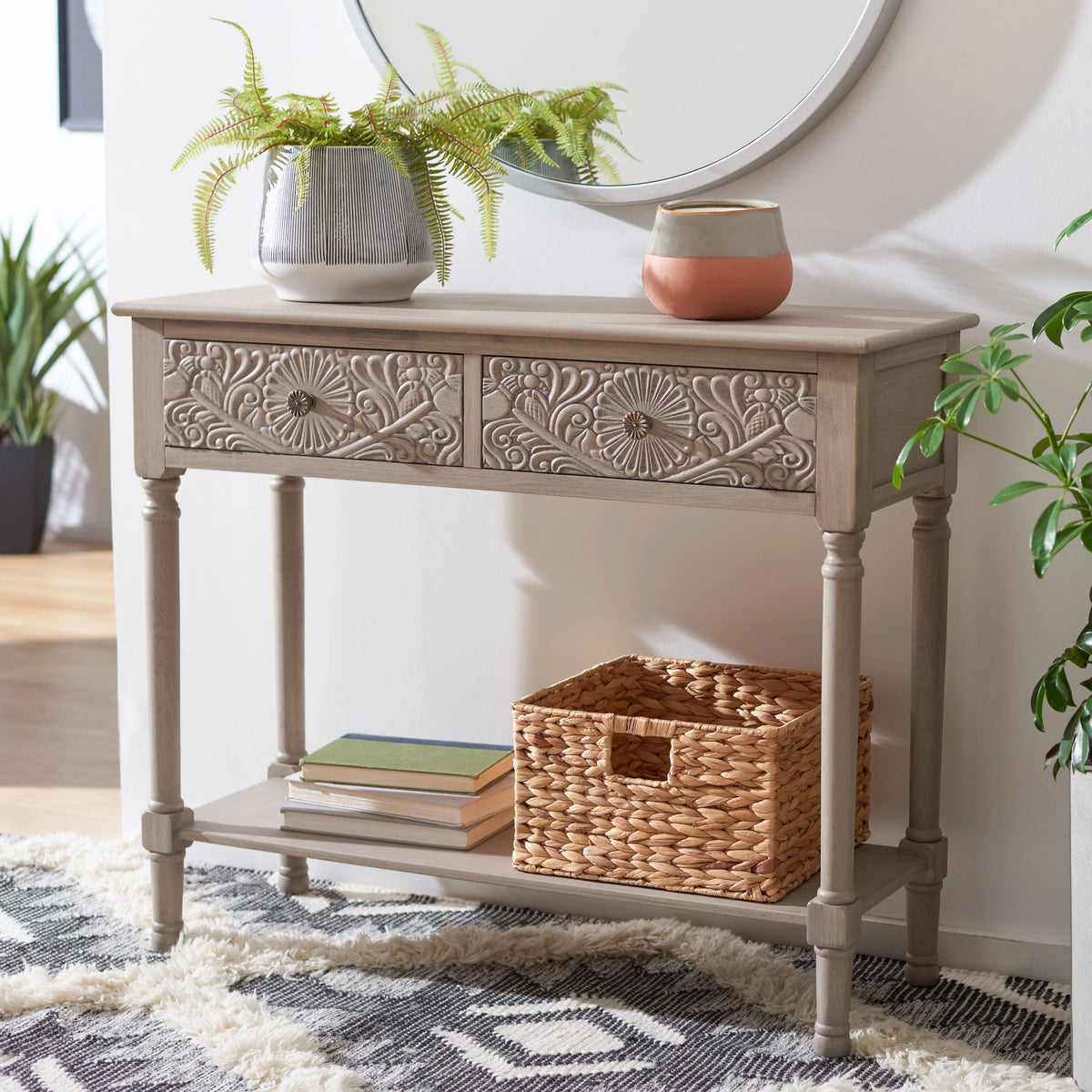 2-Drawer Taupe Wood Console Table S4225