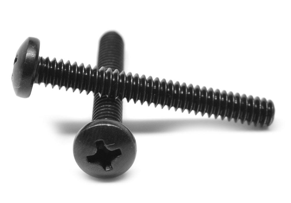 1/4-20 x 2 1/2 Coarse Thread Machine Screw Phillips Pan Head Low Carbon Steel Black Oxide Pk 800 P941027