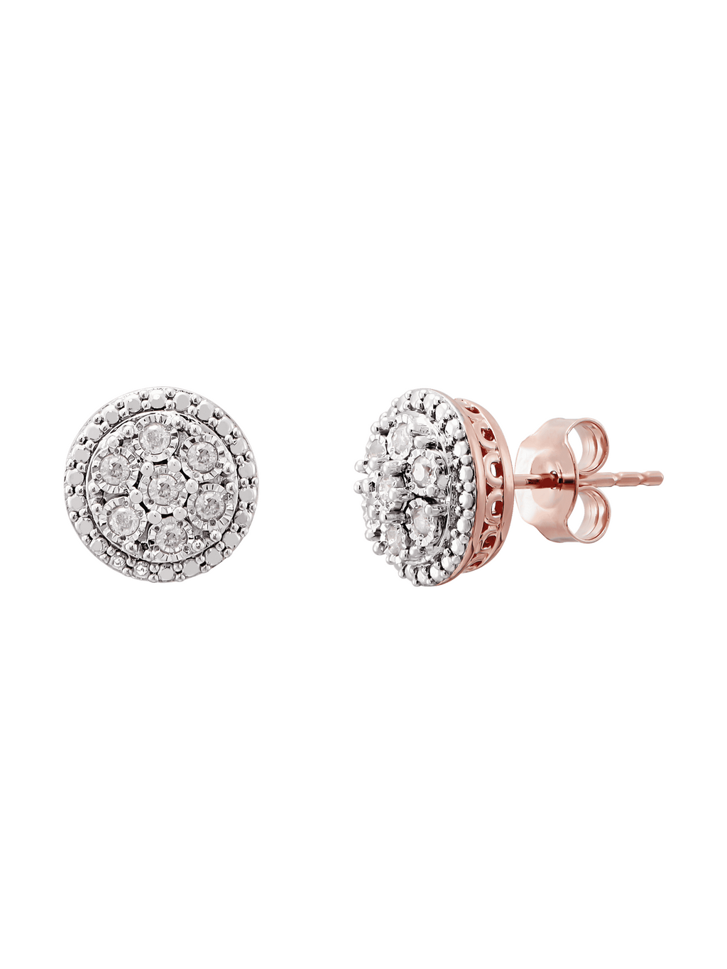 14kt Rose Gold-Plated Sterling Silver Diamond Pendant & Earring Set T181