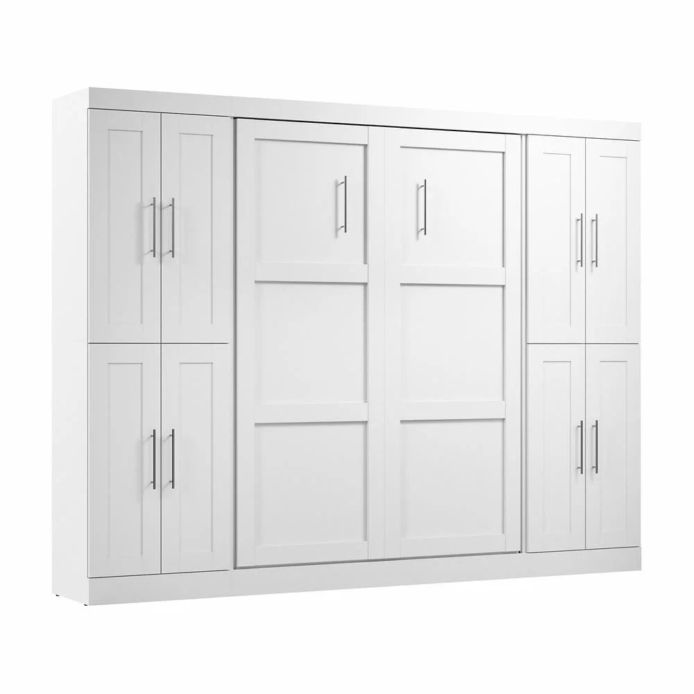 White Full Murphy Bed with Storage Cabinets C974