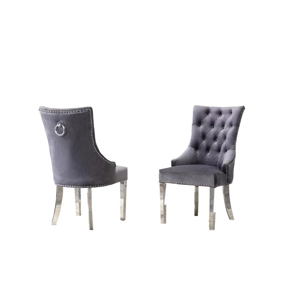 Gray Velvet Side Chairs Set of 2 D1247
