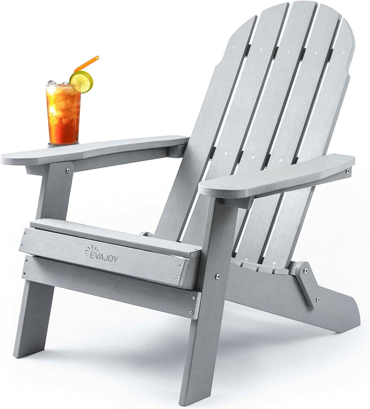 Grey Oversized Folding Adirondack Chair with Cup Holder T9722