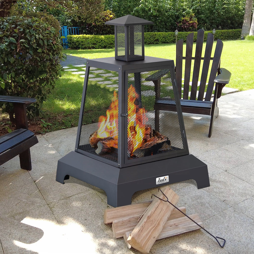 Black Steel Wood Burning Fire Pit Chimenea S86274