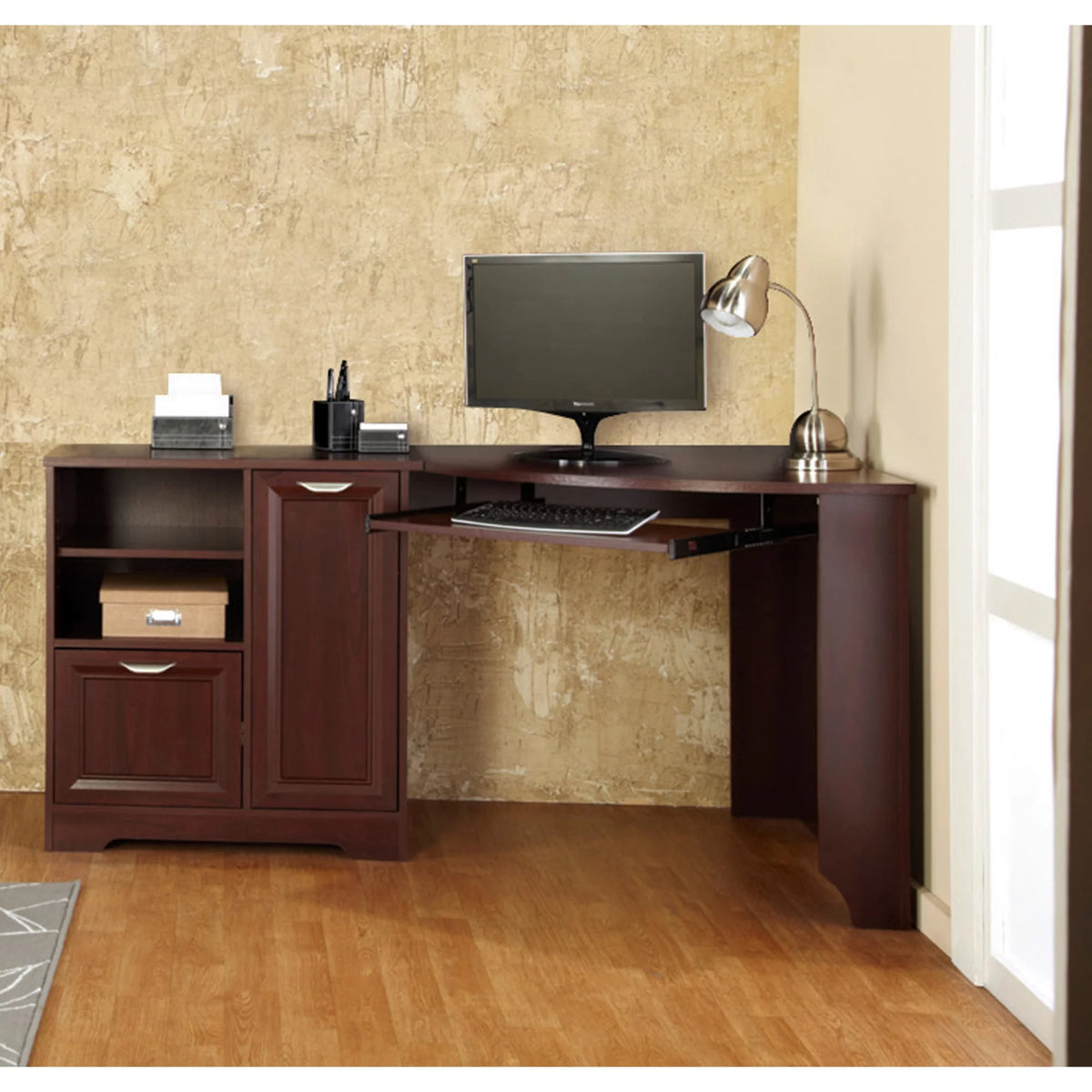 60"W Corner Desk, Classic Cherry A34317