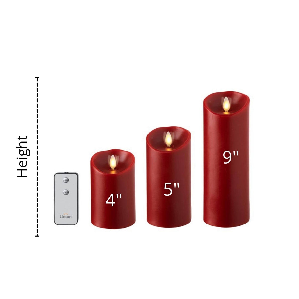 Red Pillar Candles with Remote, Set of 3 F5969