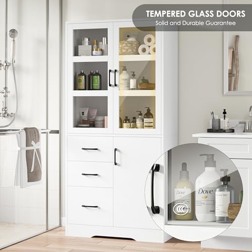 Black Tall Bookshelves with Glass Doors and 3 Drawers P848